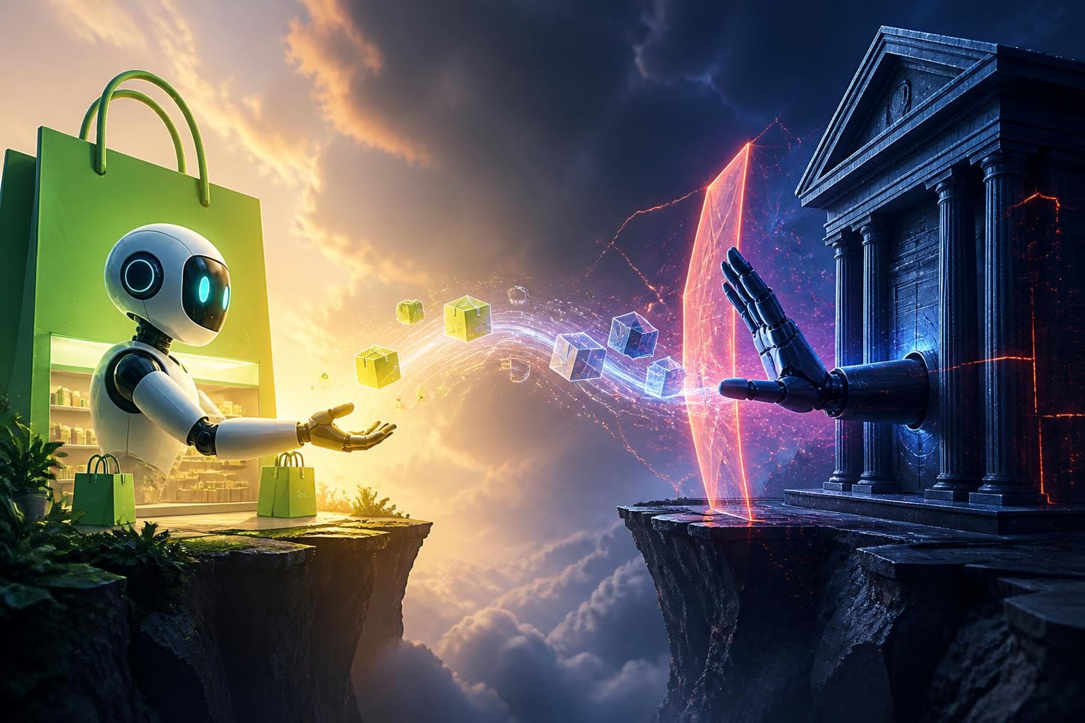 Agents IA transactionnels : opportunité Shopify, menace bancaire